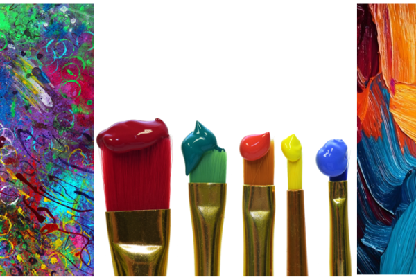 kuvituskuva värikkäistä siveltimistä, joissa on maalia